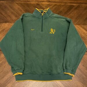 Nike Team Oakland Athletics A's Quarter Zip Sweatshirt Green Mens Large MLB